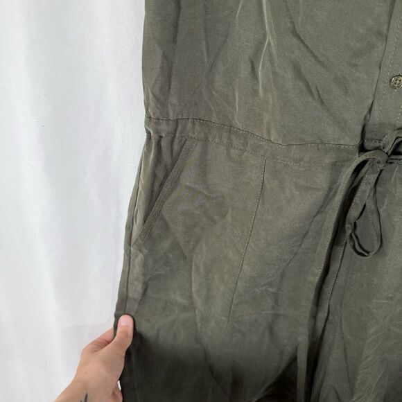 Banana Republic Romper Women's 4 Green Button Up Sleeveless Collared Pockets Tie - Picture 4 of 10